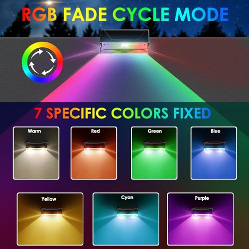 LIANGLOME 12PK Solar Fence Lights Outdoor Waterproof LED - Warm White & RGB 6 Color, Dusk to Dawn Deck Light, IP65 Waterproof Garden Lights for Outside/Backyard/Railing/Step/Patio/Wall - Image 2