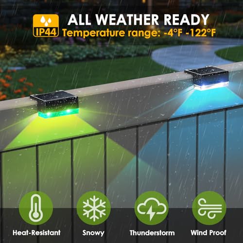 LIANGLOME 12PK Solar Fence Lights Outdoor Waterproof LED - Warm White & RGB 6 Color, Dusk to Dawn Deck Light, IP65 Waterproof Garden Lights for Outside/Backyard/Railing/Step/Patio/Wall - Image 4
