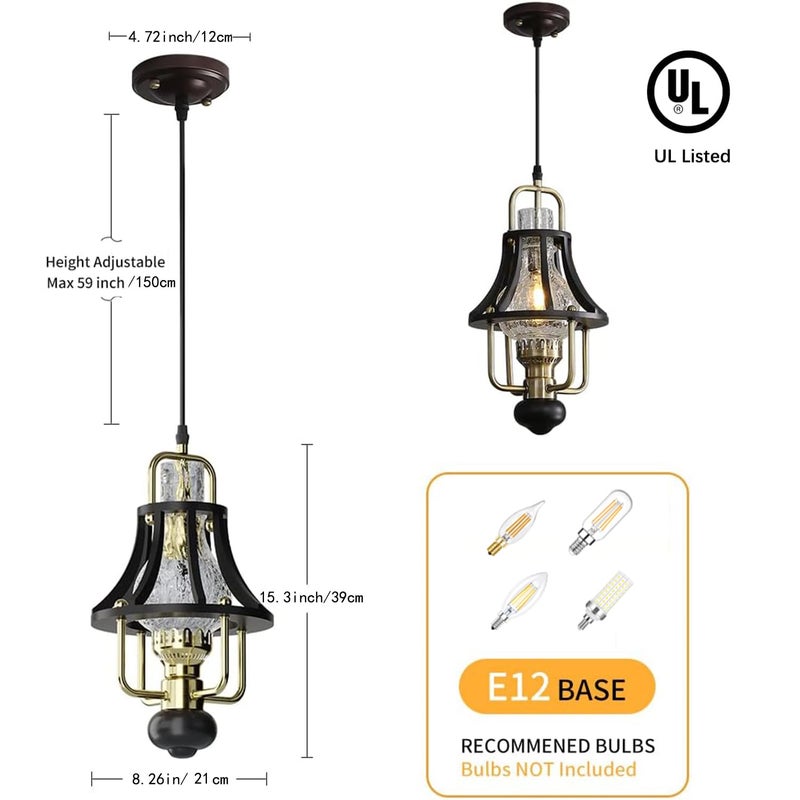 Lanpesting Farmhouse Chandelier Modern Hanging Light, Vintage Rustic Pendant Lights Fixture, Crackle Glass Shade, Wood & Metal Cage Base for Living Room Dining Room Foyer Kitchen Island Bedroom - Image 2