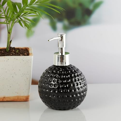 SaSaSa Ceramic Soap Dispenser for Bathroom handwash, refillable Pump Bottle for Kitchen Hand wash Basin, Set of 1, Black (10303) - Image 4