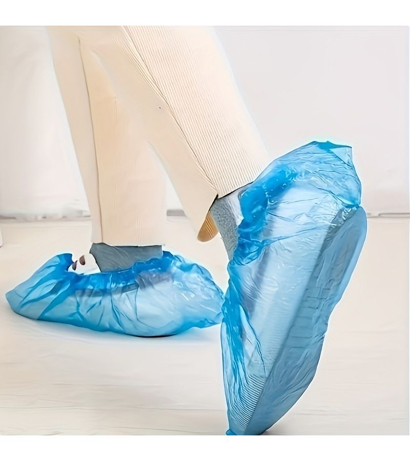 39 Pcs Blue Disposable Shoe Covers Durable Plastic Texture Elastic Entry Design For Hospital Home Office Use - Image 4