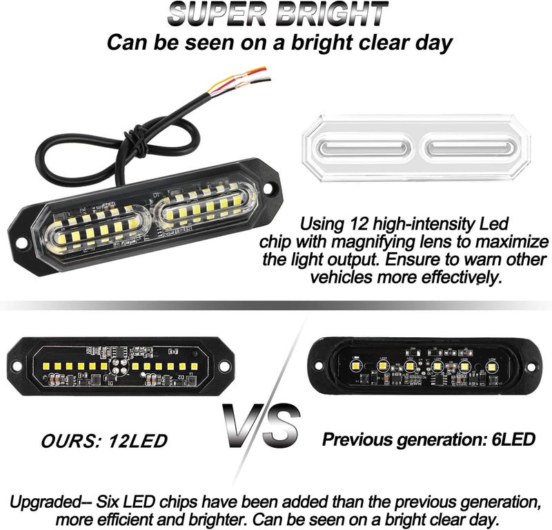 ASPL 8pcs Ultra Slim 12-LED Surface Mount Flashing Strobe Lights for Vehicles - Emergency Beacon Hazard Warning Lights (White) - Image 2