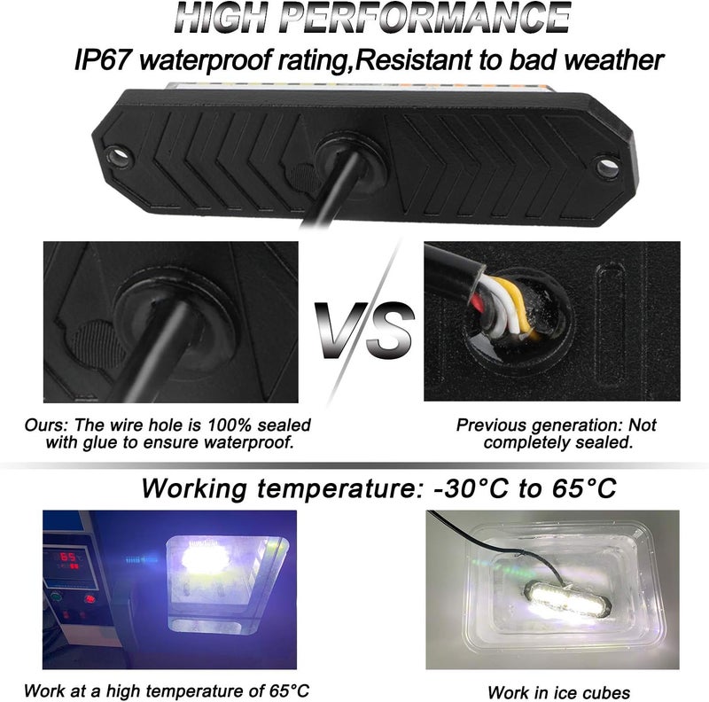 ASPL 8pcs Ultra Slim 12-LED Surface Mount Flashing Strobe Lights for Vehicles - Emergency Beacon Hazard Warning Lights (White) - Image 3