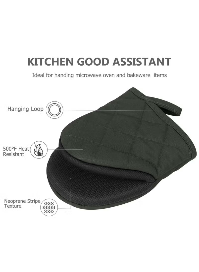 1 Pair Short Oven Mitts - Silicone Kitchen Oven Gloves High Heat Resistant, Mini Oven Mits with Non-slip Grip Surfaces and Hanging Loop for BBQ, Baking, Cooking and Grilling (Black) - Image 3