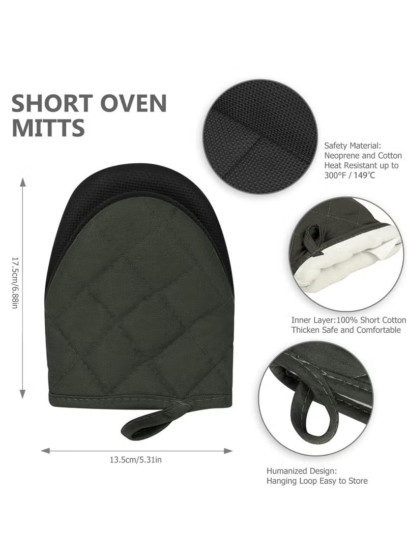 1 Pair Short Oven Mitts - Silicone Kitchen Oven Gloves High Heat Resistant, Mini Oven Mits with Non-slip Grip Surfaces and Hanging Loop for BBQ, Baking, Cooking and Grilling (Black) - Image 2