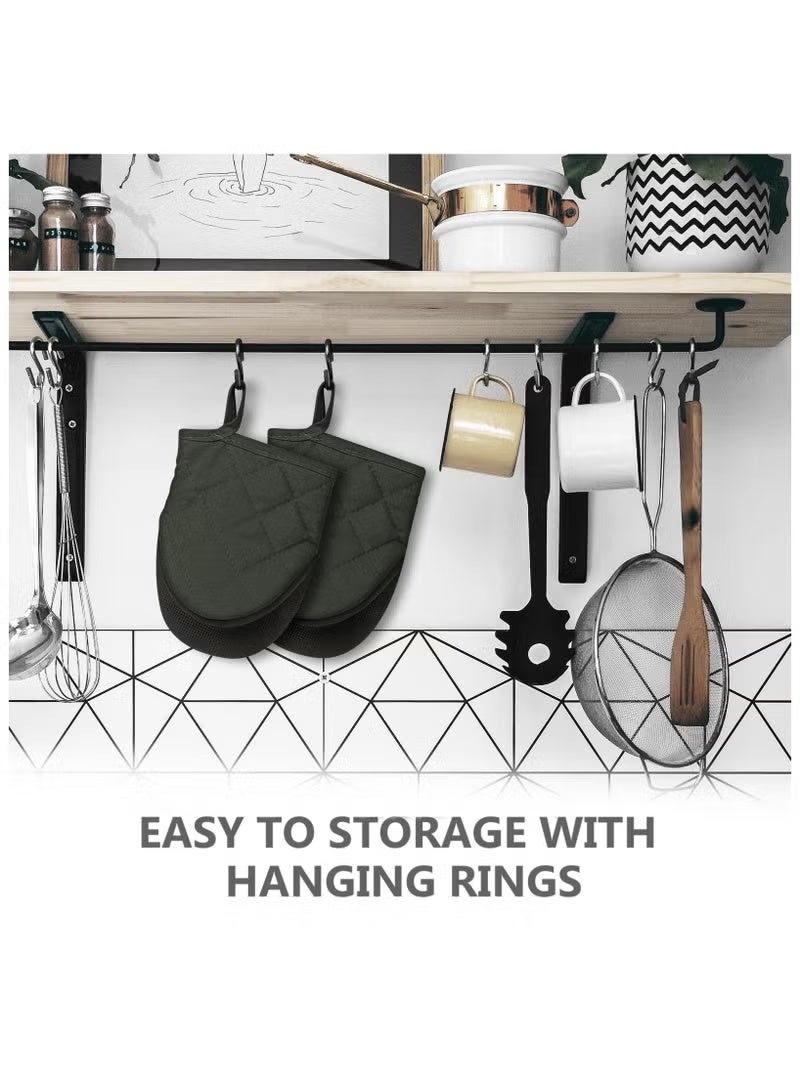 1 Pair Short Oven Mitts - Silicone Kitchen Oven Gloves High Heat Resistant, Mini Oven Mits with Non-slip Grip Surfaces and Hanging Loop for BBQ, Baking, Cooking and Grilling (Black) - Image 5