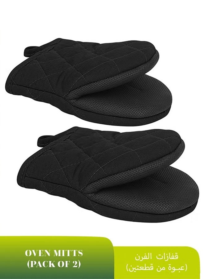 1 Pair Short Oven Mitts - Silicone Kitchen Oven Gloves High Heat Resistant, Mini Oven Mits with Non-slip Grip Surfaces and Hanging Loop for BBQ, Baking, Cooking and Grilling (Black) - Image 1