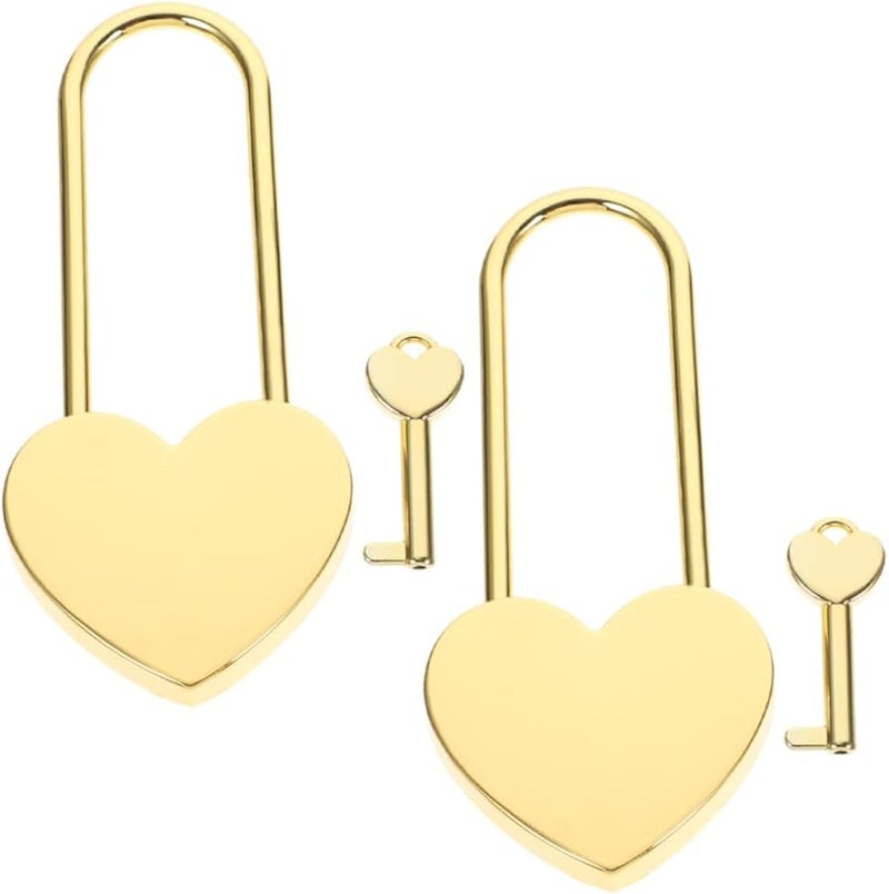 Operitacx 2 Mini Heart Padlocks with Keys for Luggage Diary Jewelry Box Travel Suitcase Gym Locker Gold - Image 2