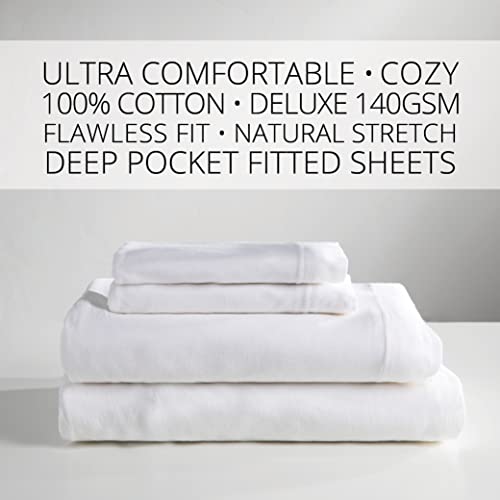 Baltic Linen: Jersey Cotton Sheet Set, 100% Cotton, 140 GSM, No Piling, Breathable, Cozy Comfort (Full, White) - Image 2