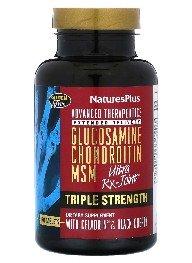 NaturesPlus علاج متقدم جلوكوزامين شوندرويتين MSM ألترا Rx-مشترك ثلاثي القوة 120 قرص