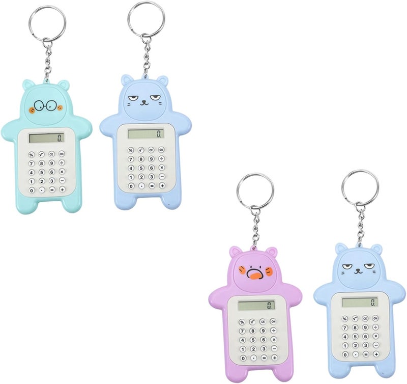 Suburban residential ship Operitacx 4pcs Mini Bear Shaped Calculator Keychain Set for Students Portable Small Electronic Pocket Calculator Pendant with Random Color Expressions Practical build - Image 1