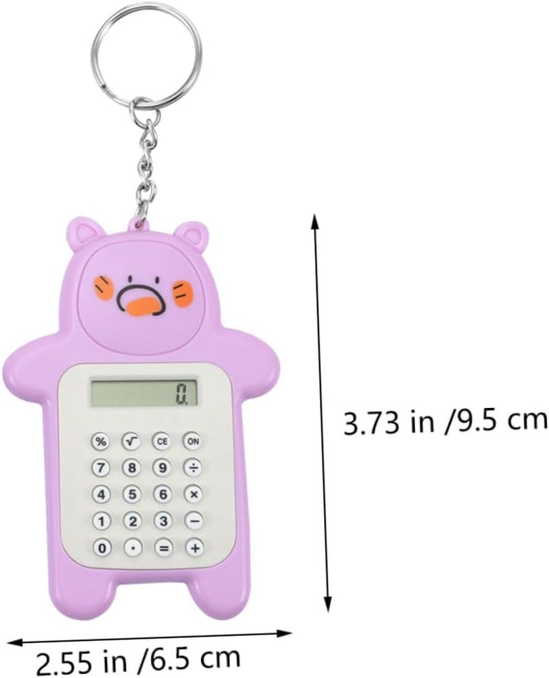 Suburban residential ship Operitacx 4pcs Mini Bear Shaped Calculator Keychain Set for Students Portable Small Electronic Pocket Calculator Pendant with Random Color Expressions Practical build - Image 2