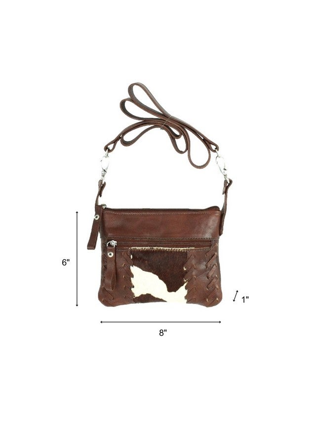 أميركان ويست حقيبة يد نسائية من الجلد الأمريكي الغربي، تُحمل على الكتف أو عبر الجسم | مصنوعة يدويًا | مُطرزة يدويًا | مُزينة بشعر (بني - جلد بقر) - Image 1