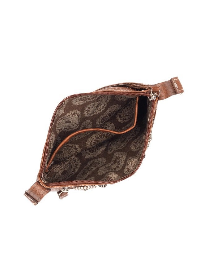 أميركان ويست حقيبة يد نسائية من الجلد الأمريكي الغربي، تُحمل على الكتف أو عبر الجسم | مصنوعة يدويًا | مُطرزة يدويًا | مُزينة بشعر (بني - جلد بقر) - Image 2