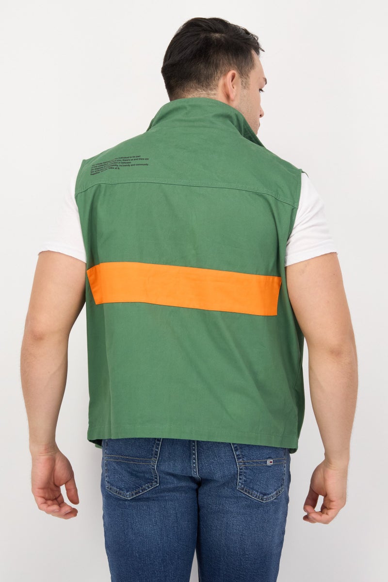 TRIBE OF 6 Men Embroidered Vest Jacket, Green - Image 3