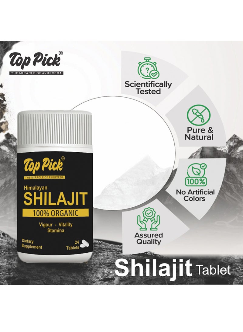 Top Pick 100% Organic Himalayan Shilajit, Boost Stamina & Improve Immunity System, 24 Tablets