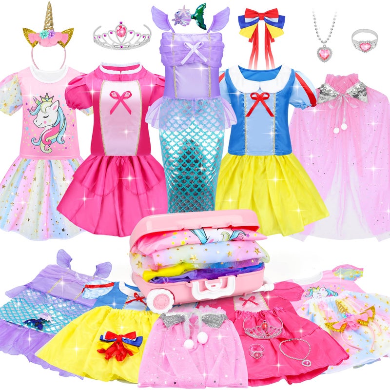 JEMSHE 15 Pcs Princess Dress Up Clothes For Little Girl Role Play Costume Gift Set  Princess Mermaid Pretent Play Outfit Toys For Toddler Girls  Cosplay Birthday Party Gifts For Girls Age 3 4 5 6 7+ Year Old - Image 1