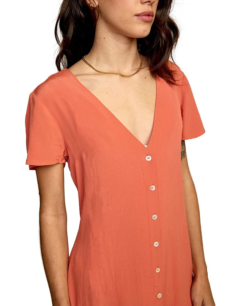 RVCA Women's Avery Woven Short Sleeve Dress, Peach, S/8 - Image 4