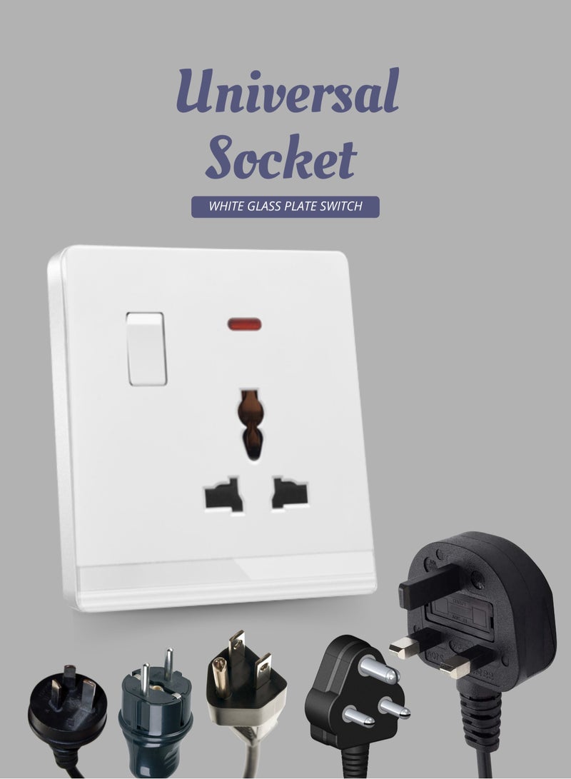 Vmax Universal Wall Socket with Switch & Indicator Light - 3x3" White Ivory Finish - Image 1