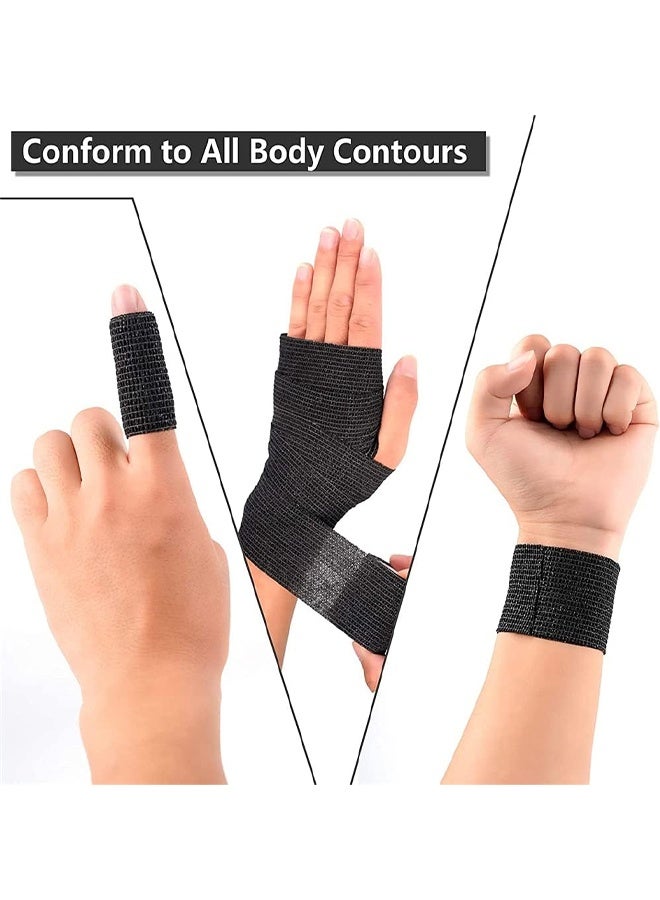 DUNISO 8 Pcs Self-Adherent Cohesive Wrap Bandages，Non-Woven Disposable Wound Dressing Elastic Bandage, Wrap Breathable Cohesive Bandage Elastic Tape，for Pets, Athletic, Sports, Wrist, Knee, Ankle，2 Inches x 5 Yards Per Roll, Black - Image 2