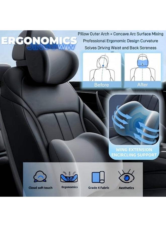 Black Memory Foam Car Neck and Lumbar Support Pillow Set for Chair, Car Seat, Office, Gaming - Image 4