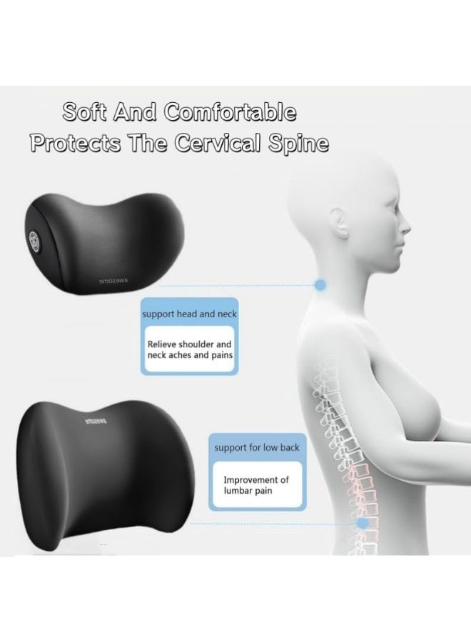 Black Memory Foam Car Neck and Lumbar Support Pillow Set for Chair, Car Seat, Office, Gaming - Image 3