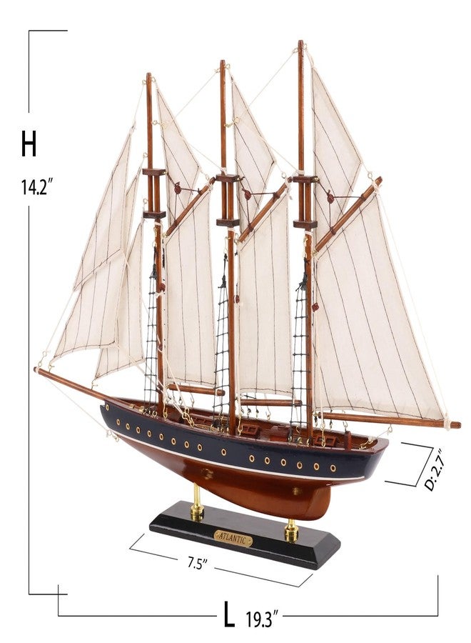NAUTIMALL 19-inch Atlantic Sailboat Deco, Wooden Schooner Model Ship, Yacht Replica, Nautical Home Decor Collection (ATL49-BLUE) - Image 2