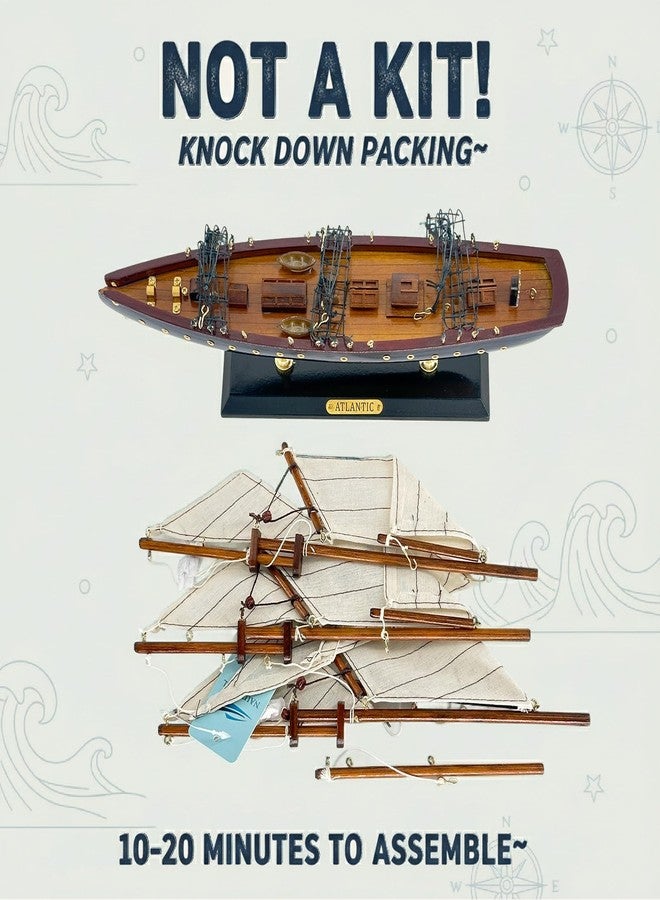 NAUTIMALL 19-inch Atlantic Sailboat Deco, Wooden Schooner Model Ship, Yacht Replica, Nautical Home Decor Collection (ATL49-BLUE) - Image 3