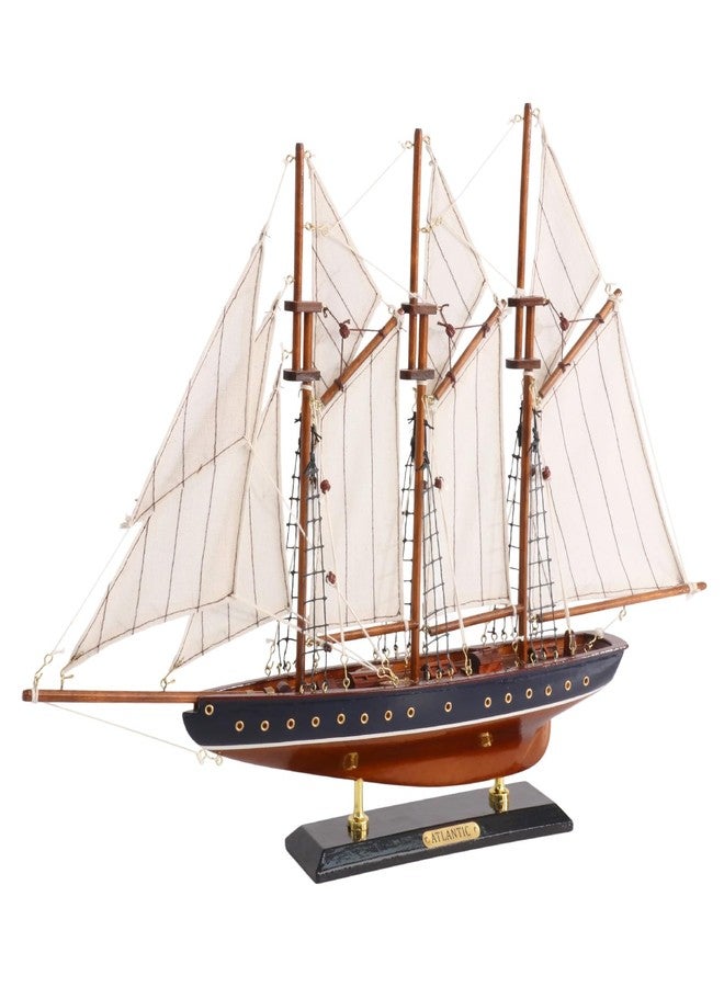 NAUTIMALL 19-inch Atlantic Sailboat Deco, Wooden Schooner Model Ship, Yacht Replica, Nautical Home Decor Collection (ATL49-BLUE) - Image 1