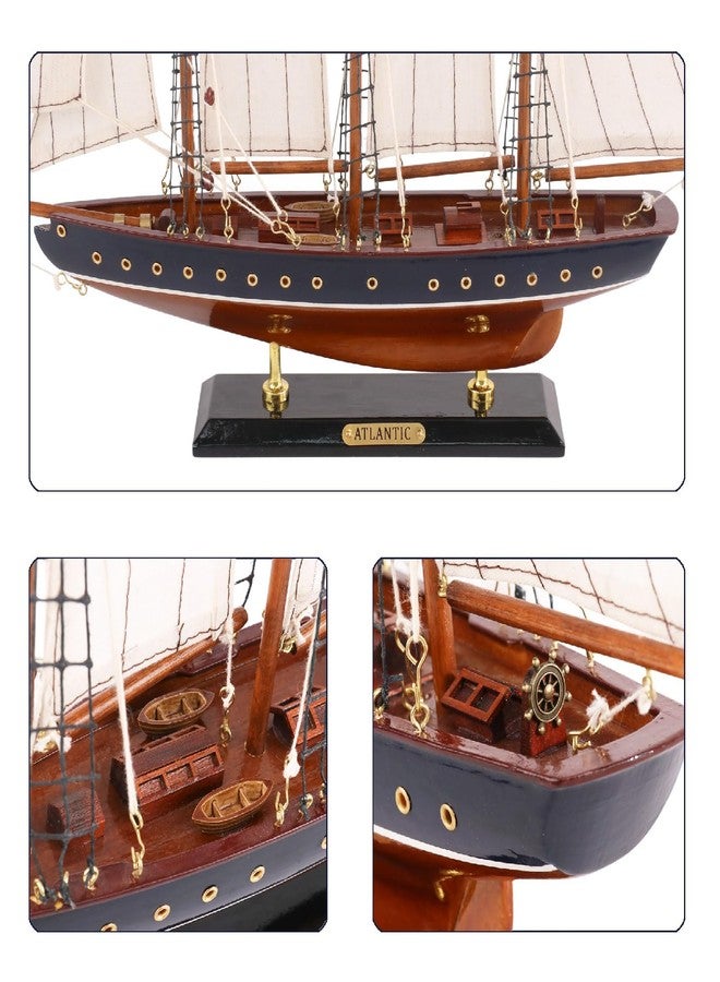 NAUTIMALL 19-inch Atlantic Sailboat Deco, Wooden Schooner Model Ship, Yacht Replica, Nautical Home Decor Collection (ATL49-BLUE) - Image 4