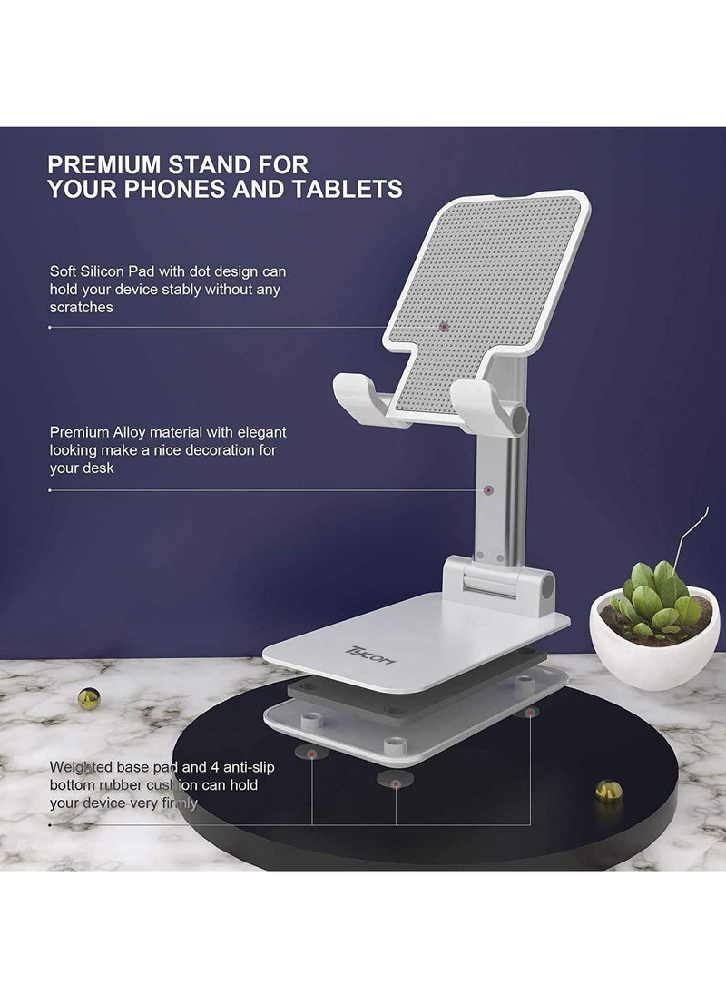 TYCOM - TyCom Cell Phone Stand, Adjustable phone holder for Desk, Foldable Desktop Tablet Stand Holder, Double Adjustable Mobile stand Phone Tablet Holder (White) - Image 1