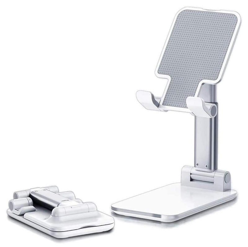 TYCOM Cell Phone Stand, Adjustable phone holder for Desk, Foldable Desktop Tablet Stand Holder, Double Adjustable Mobile stand Phone Tablet Holder (White) - Image 1