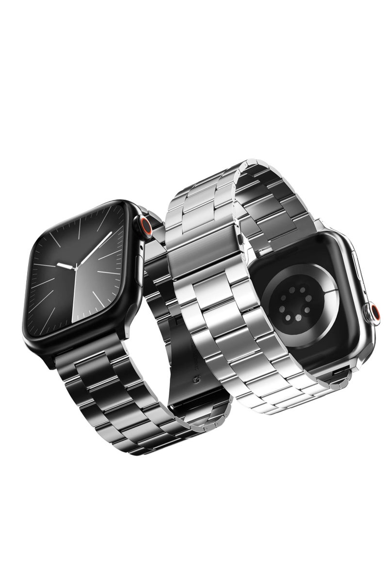 قطعتان من حزام معدني من الفولاذ المقاوم للصدأ متوافق مع سوار ساعة ابل وتش 42 الاصدارالعاشر اسود وفضى - Image 1