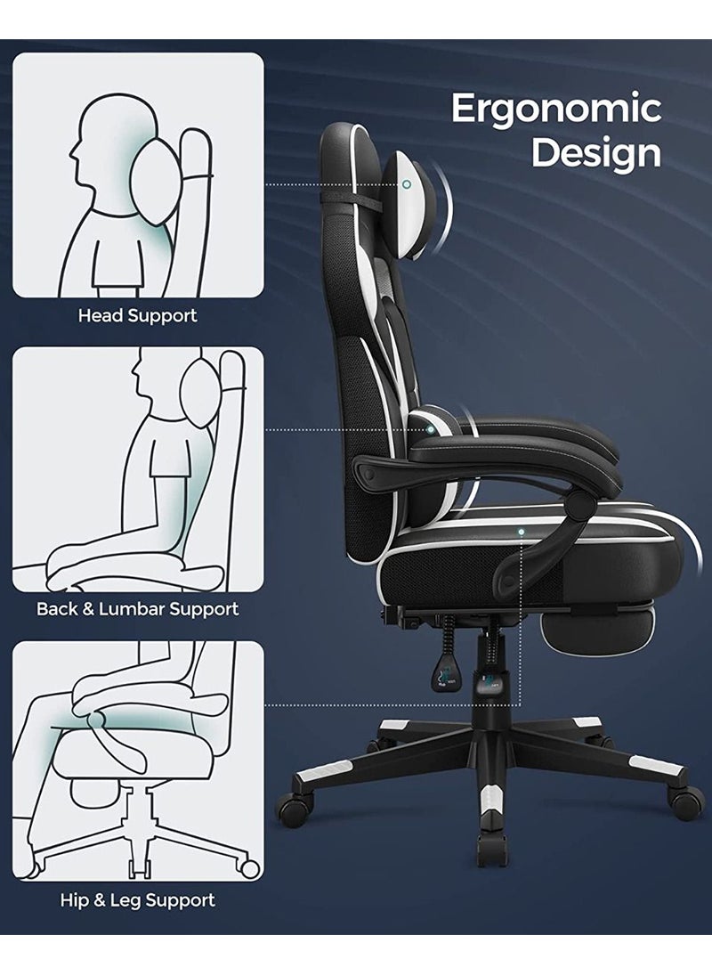 SONGMICS - SONGMICS Black and White OBG73BW Advanced Gaming Chairs for Playstation, Office, Gaming Station, Home, Study Room - Image 1