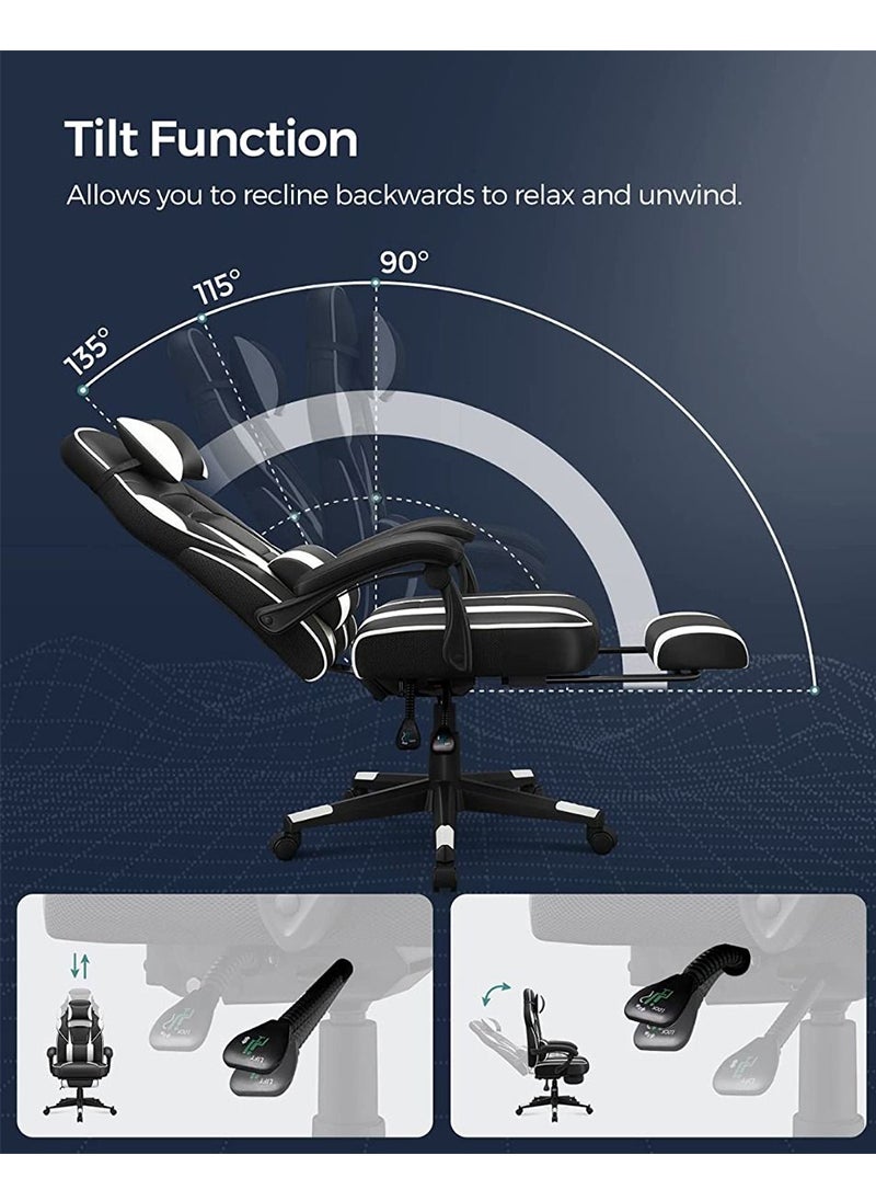 SONGMICS - SONGMICS Black and White OBG73BW Advanced Gaming Chairs for Playstation, Office, Gaming Station, Home, Study Room - Image 1