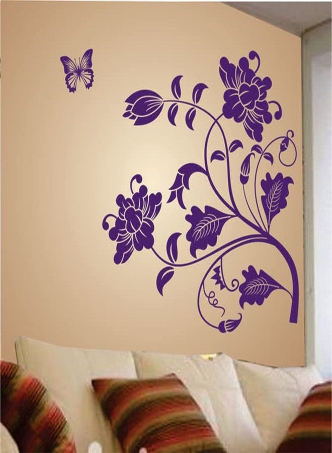 Byteon Vine Flower' Wall Sticker (PVC Vinyl, 50 cm x 70 cm, Purple)