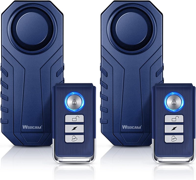 wsdcam Bike Alarm with Remote 2 Pack, 113dB Wireless Anti-Theft Vibration Motorcycle Bicycle Alarm Vehicle Security Alarm System (Blue) - Image 1