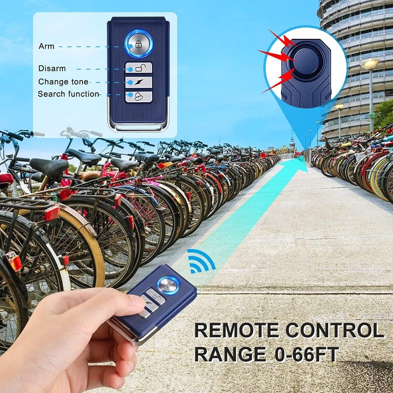 wsdcam Bike Alarm with Remote 2 Pack, 113dB Wireless Anti-Theft Vibration Motorcycle Bicycle Alarm Vehicle Security Alarm System (Blue) - Image 5