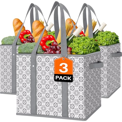 WISELIFE Reusable Grocery Bags [3 Pack],Large Grocery Tote Bag Water Resistant Shopping Bags Foldable Grocery Bag for Clothes,Shoes and Picnic - Image 1