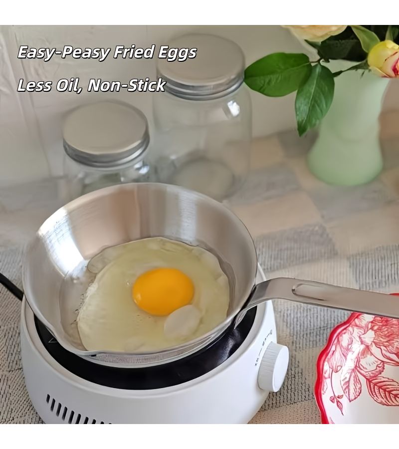 مقلاة صغيرة مسطحة من الفولاذ المقاوم للصدأ باللون الفضي بقياس 4.72 بوصة للبان كيك والأومليت والستيك والطبخ المنزلي - Image 4