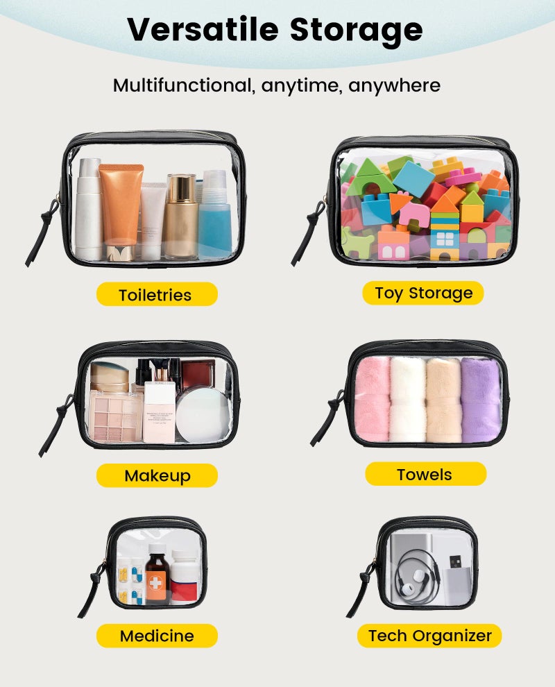 Vorspack Travel Makeup Bag - 3 Pack Travel Toiletry Bag For Women Clear Cosmetic Bag Makeup Organizer Zipper Pouch For Travel Essentials Storage - Black - Image 4