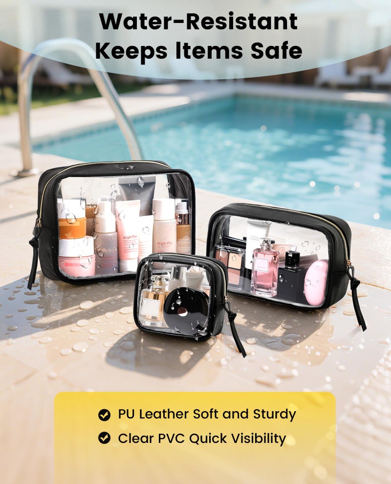 Vorspack Travel Makeup Bag - 3 Pack Travel Toiletry Bag For Women Clear Cosmetic Bag Makeup Organizer Zipper Pouch For Travel Essentials Storage - Black - Image 5