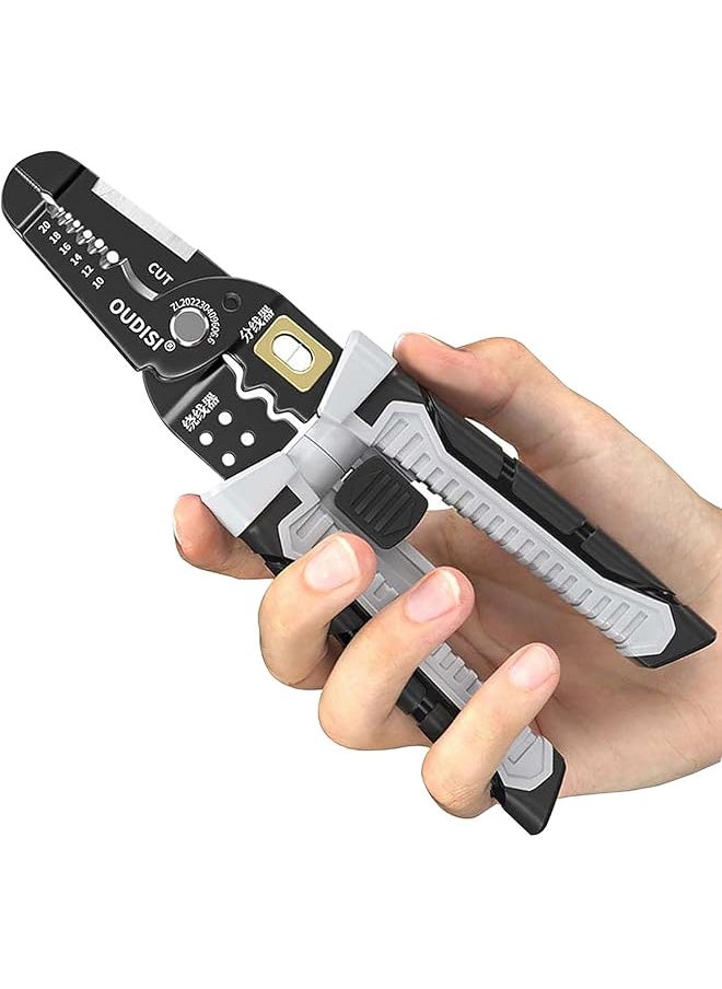 PROMASS 8 in 1 Self-Adjusting Wire Stripper Cutter, Universal Automatic Electrical Wire Strippers for Wire Stripping, Cable Cutting, Crimping Tools from 10 AWG to 24 AWG, Professional Electrician Pliers Tools 