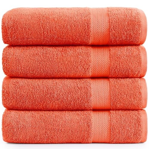 LANE LINEN LANE LINEN 100 Cotton 4 Pack Bath Sheets Set 35x66  Ring Spun Cotton Extra Large Bath Towels Set  Quick Dry Soft  Absorbent Oversized Towel Sets  Holds Well After Washing  Tiger Lily 