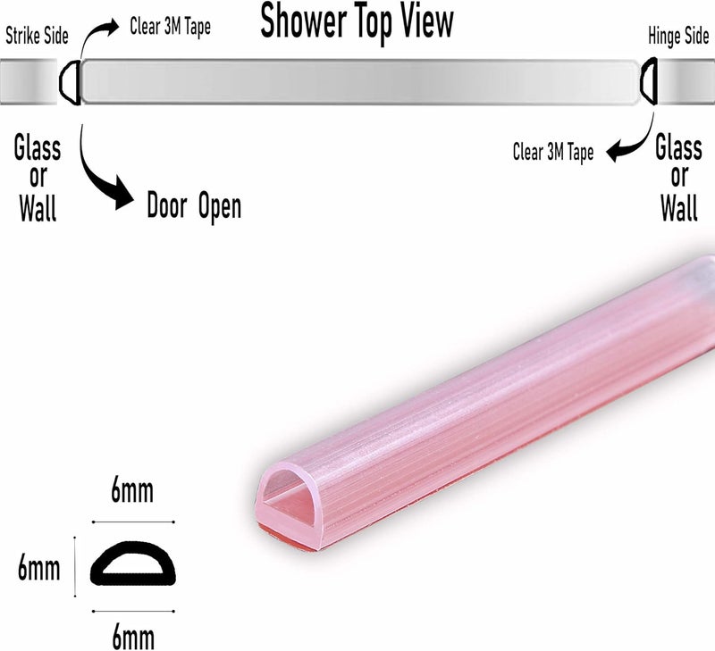 Eatelle Vinyl Bulb Translucent Shower Door Seal for 1/4" (6mm) Gap with Pre-Applied 3M Tape, Adhesive Bathroom Seal Strip for 1/4" Thick Glass and UP(3/8, 1/2 Glass) 95 Inch Long - Image 2