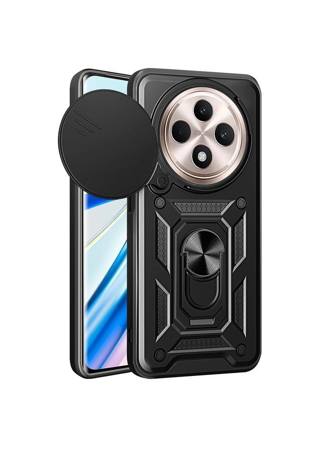 جراب هاتف OPPO Reno12 F 5G Global بتصميم كاميرا منزلقة من مادة TPU الهجينة للكمبيوتر الشخصي (أسود)