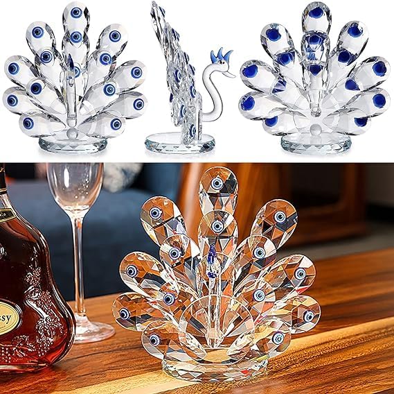 Ad Fresh A.D.FRESH Decorative Crystal Peacock Transparent Glass Showpiece for Home Decor/Office/Shelf Table/Desktop/Living Room Decor, Crystal Glass Peacock Figurine Ornament Paperweight Peafowl Centerpieces - Image 5