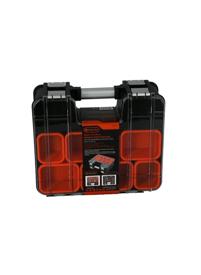 Tactix Double Sided Tool Box with Removable Dividers and Tubs Black and Orange 39cm 320048 - Image 1