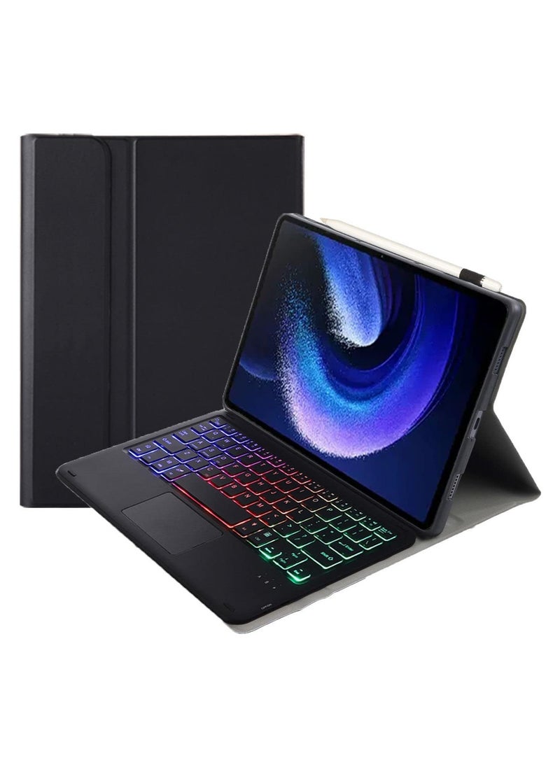 VKL حافظة لوحة مفاتيح باللغة العربية والإنجليزية متوافقة مع Xiaomi Pad 6/6 Pro 11 بوصة 2023، إضاءة خلفية، لوحة تتبع متعددة اللمس، حافظة قابلة للطي مع حامل أقلام  - Image 2