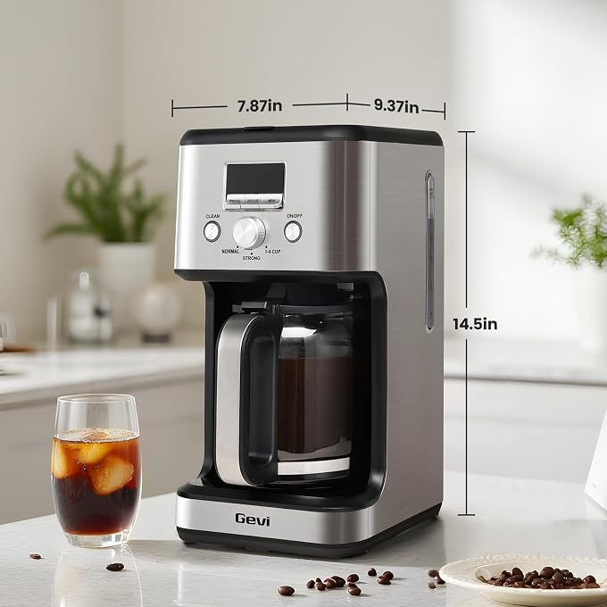 Gevi 14-Cup Drip Coffee Maker, Strong Brew, Glass Carafe, 2H Warm Silver | 14-Cup Drip Maker for Normal & Strong Brew, 2H Keep Warm, Pause & Serve, Auto Shut-Off for Home & Office, Glass Carafe - Image 3